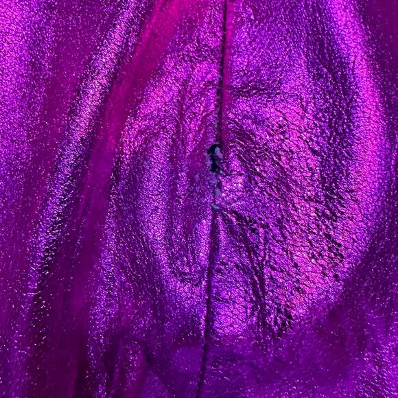Lamarque Purple Leather Mini Skirt XS Metallic Ruched Micro Designer $375 NEW - Picture 6 of 9